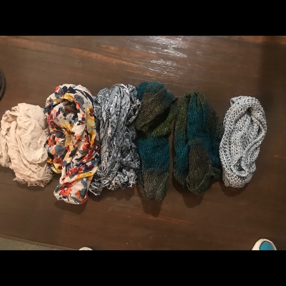 6 scarves - some homemade (crotchet)